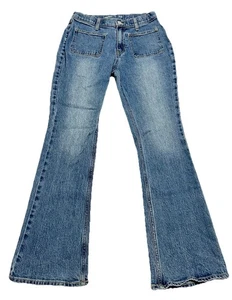 Old Navy Jeans Girls 16 Blue High Rise Flare Utility Pockets Adjustable Waist - Picture 1 of 13