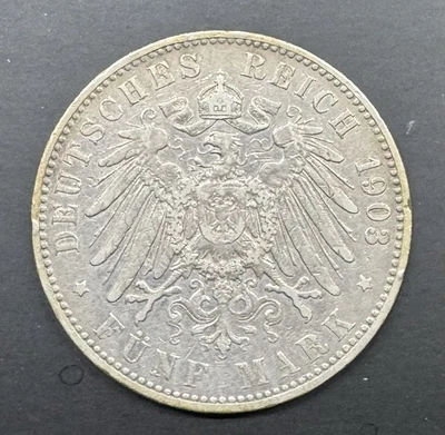 1903-J Germany Hamburg 5 Mark Large Silver Coin - Image 1 of 2