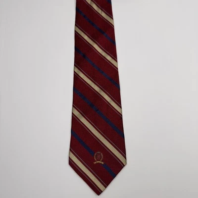 Corbata Tommy Hilfiger Para Hombre Rojo Azul Dorado Rayas 100% Seda Hecha en EE. UU. Tejida 57"x4" Foto 1 de 4