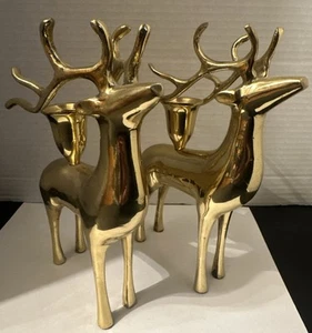 VINTAGE Christmas BRASS Reindeer Candle Holders - Picture 1 of 15