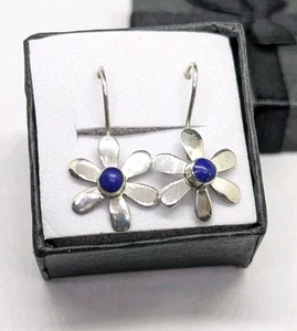 Delicate Sterling Silver Lapis Daisy Flower Earrings Box Incl .P161 - Picture 1 of 5