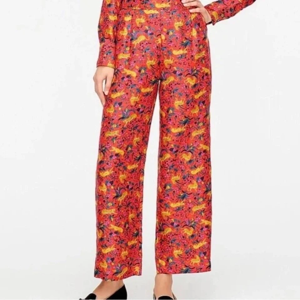 J. Colección Crew 2 Pantalones Pull-On de Sarga de Seda con Estampado Floral de Gato de la Selva Foto 1 de 4