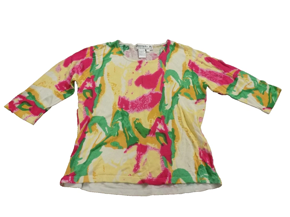 Camisa De Colección Joseph A A Acuarela ATREVIDA Marfil Rosa Caliente Amarillo Verde Seda Top Talla S Foto 1 de 4