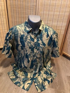 Camisa Cooke Street Hawaiana Abotonada 100% Algodón Tostado y Verde Grande L H809 - Imagen 1 de 7