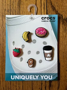 Crocs JIBBITZ Charms Breakfast 5 Pack, COFFEE, DONUT, STRAWBERRY, BANANA, BAGEL - Picture 1 of 4
