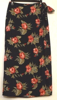 Maxi Falda Caribbean Joe Tropical Floral Azul Marino 100% Rayón Envolvente Larga 6 Foto 1 de 2