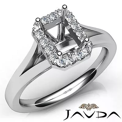 Diamond Engagement Emerald 0.2Ct Semi Mount Halo Split Shank Ring 14k White Gold - Image 1 of 4