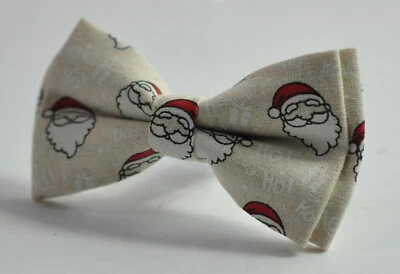 Santa Print Christmas Xmas Cotton Cream Hand Made Bow tie for Men / Youth / Boys - Image 1 of 4