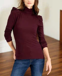 INC International Concepts Womens Puff Sleeve Turtleneck Top Port Size M NWT - Picture 1 of 2