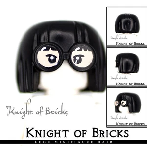 LEGO Minifigure Hair BLACK 41577pb01 Female Large Glasses w Large Bowl Cut - Picture 1 of 6