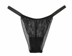 Victoria's Secret Very Sexy Brazilian Embellished Thin Strap Shine L Black Lace - Picture 1 of 4