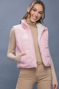 Love Tree Wendeweste Cropped Sherpa Futter Puffer in Pink - Bild 1 von 9