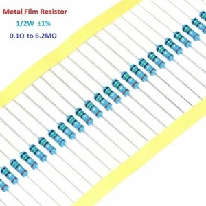 50pcs 1/2W 0.5W Metal Film Resistor 1% Tolerance 0.1 Ohm to 6.2M Ohm - Picture 1 of 3