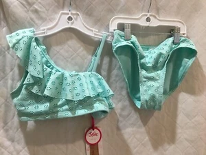 NWT Justice Girls Eyelet Bikini SET 2 pc Mint Swimsuit UPF 50+ many sizes - Picture 1 of 8