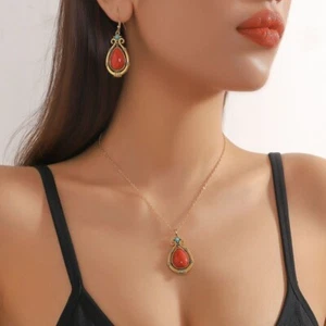 Turquoise Necklace and Earring Set Red Blue Turquoise For Women Free Shipping - Picture 1 of 10