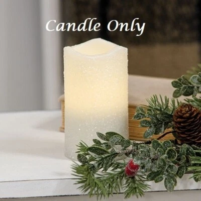 NEW CHRISTMAS GLITTER CANDLE 5"H x 3"W Glittered Frosted PILLAR LED TIMER White - Image 1 of 2
