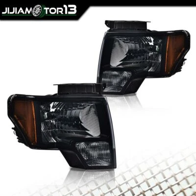 Headlights HeadLamps Left & Right Side Black Fit For 2009-2014 Ford F150 F-150 - Image 1 of 4