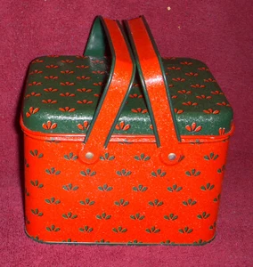 Grün Rot Picknickkorb Blech Potporri Presse USA Klappgriffe Weihnachten - Bild 1 von 11