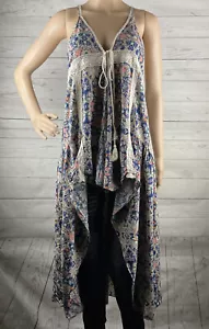 Umgee Duster Medium Bohemian Floral Print Crochet Lace Trim Ruffled High Low Top - Photo 1/12
