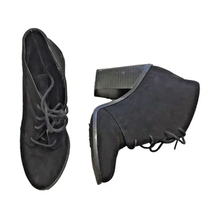 Call It Spring Boots Women 6 Black Ankle Booties Block Heels Lace Faux Suede - Picture 1 of 8