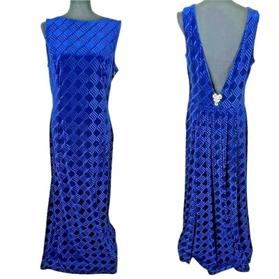 Vtg NWT Scott McClintock Velvet & Satin Formal Blue Patterned Maxi Exposed Back - Image 1 of 4