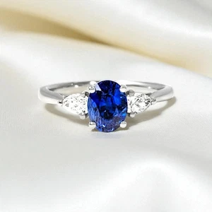 Sapphire Gemstone Diamond Engagement Ring 1.80 Ct Oval Lab Grown 950 Platinum - Picture 1 of 9