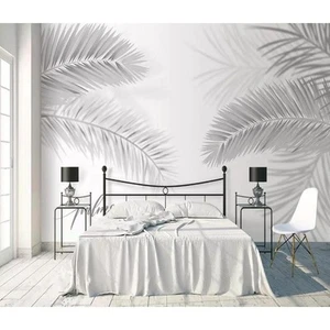 GK Wall Design Dark Palm Leaves Tropical Removable Wallpaper Grey H:49" x W:75" - Picture 1 of 5