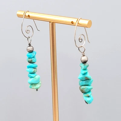 Artisan Sterling Silver Pierced Earrings 925 Turquoise Nugget Dangle 1.5" - Изображение 1 из 4