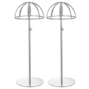 2 Pack Metal Hat Display Stand Adjustable Tabletop Hat Wig Rack Holder Silver - Picture 1 of 7