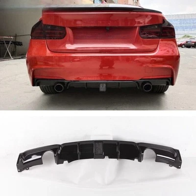 For BMW F30 320i 325i 328i 335i M Sport Gloss Black Rear Diffuser Lip Dual Tips - Image 1 of 2