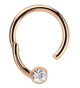 Lippenbändchen Piercing Ring BCR 1,2mm Rose Gold Clicker Verschluss und Kristall - Bild 1 von 10