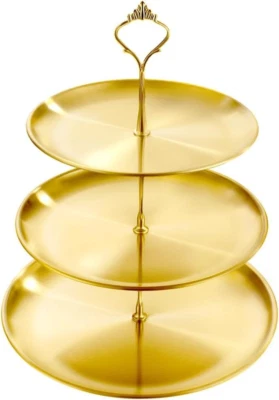 3 Tier Stainless Steel Cupcake Stand, Gold Metal Serving Tray Cake Holder Cake D - Image 1 of 4