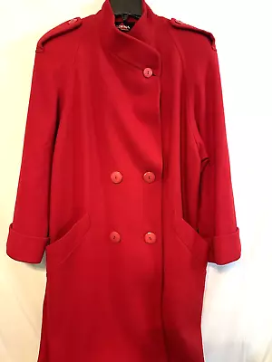 Vintage 90s RED 100% Wool Womens Coat W/ Pashmina Scarf - Alorna - U.S. Made - Изображение 1 из 4