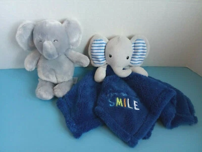 Lot of 2 - Plush Elephant Lovey Security Blanket & Elephant Rattle Toy - EUC - Imagem 1 de 2
