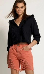 New One Teaspoon Stevies Boyfriend Denim Shorts Womens 22 Slim Distressed Coral - Picture 1 of 5