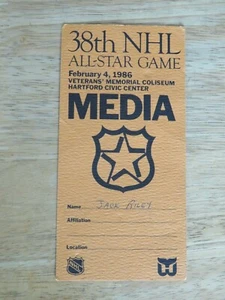 38th ALL STAR GAME Feb 4 1986 HARTFORD Civic Center Media Pass GRANT FUHR MVP - Picture 1 of 2