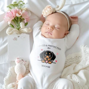 Personalised Protected By Dogs Babygrow, New Baby Gift, Dog Owner Baby Gift - Picture 1 of 6