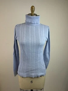 Talbots Long Sleeve Pale Blue Cotton Cable Knit Turtleneck Sweater * SMALL - Picture 1 of 5
