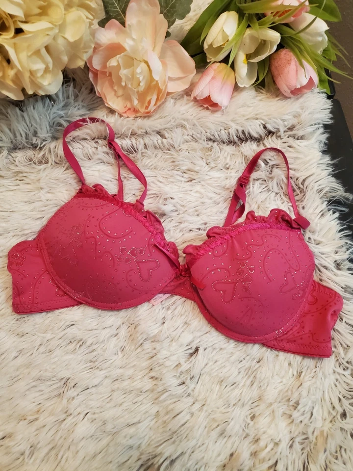 Native Intimates Bra Pink Heart Logo underwired Padded  36B Glitter Straps - Image 1 of 4