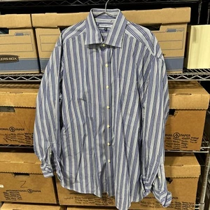 Camisa de vestir Tommy Hilfiger para hombre talla 17 34-35 azul a rayas con botones nueva sin etiquetas 8j - Imagen 1 de 5