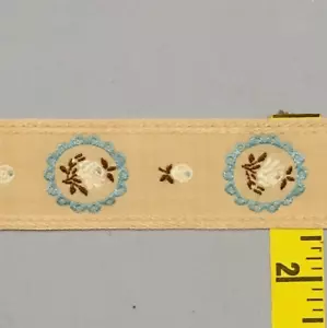 Jacquard Ribbon Embroidered Floral Trim 1-3/8" Beige Blue White 5 yds #RB69 - Picture 1 of 1