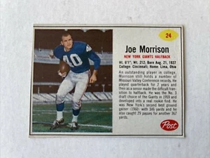 Tarjeta postal de fútbol americano Joe Morrison 1962 estampado único #24 - Imagen 1 de 2