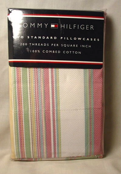 Tommy Hilfiger Standard Size Cotton Pillowcases CAMDEN STRIPE RAINBOW NEW NWT - Image 1 of 1