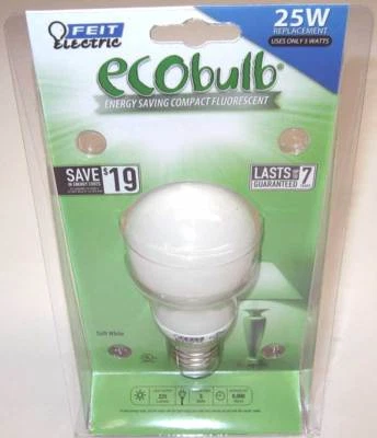 (12 LOT) Feit ECOBulb 5W / 25W 120V A19 CFL Soft White E26 Medium Base BPESL5A - Image 1 of 2