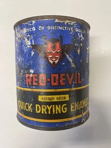 RED DEVIL ENAMEL PAINT FULL QUART CAN BROOKLYN NY  Billiard Green Paper Label - Picture 1 of 6