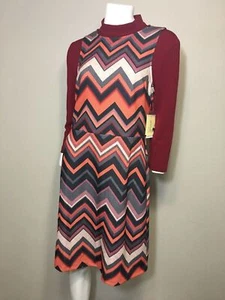 Vestido ECI NEW YORK Para Mujer Talla 18 Estampado Chevron Poliéster Spandex Retro Cuello Simulado - Imagen 1 de 6