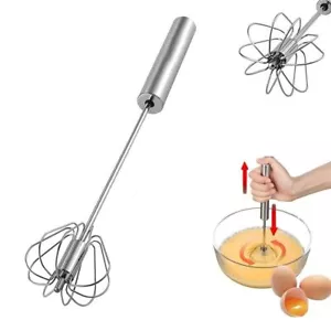 Stainless Steel Hand Push Egg Whisk Rotary Milk Frother Whipped Cream Mixer - Picture 1 of 9