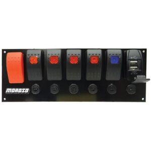 Moroso 74194 Switch Panel Dash Mount 9-1/8 x 3-3/8 in Breakers Indicator Lights