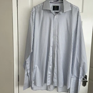 M&S Men's dress Shirt 16 1/2" blue/white Stripe Cotton reg fit 42. None iron - Picture 1 of 7