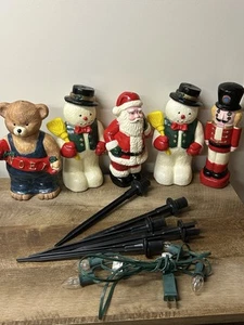 Lot Of 5 Vintage Christmas Blow mold With Cord Santa Snowman Teddy Nutcracker - Picture 1 of 8